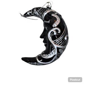 Vintage Black & Silver Crescent Moon Christmas Ornament By Dillards Trimmings